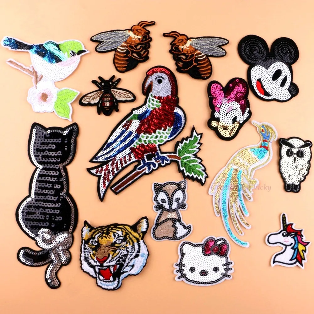 1pc Animal Patches Iron On Sequined Patches Sew On Appliques Hotfix