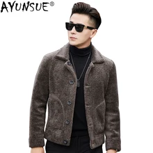 AYUNSUE зимняя куртка настоящий натуральный мех пальто Для мужчин стрижки овец Шерстяное пальто короткие кожаные куртки два возможность носить на обе стороны YC1993 KJ820