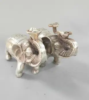 

China's exquisite handicraft white copper ru yi elephant A pair