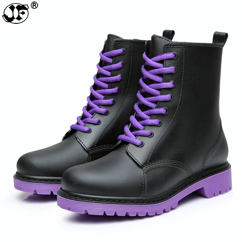 

new design rain boots waterproof shoes woman water rubber lace up ankle martin boots good quality botas chundong 869