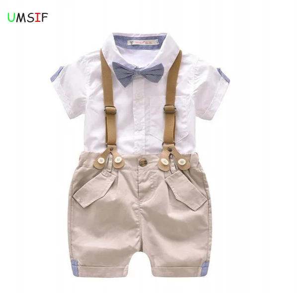 2018 hot Summer boy t shirt blouse+shorts overalls design toddler cotton 4th of july baby boy summer clothes dress fashion set