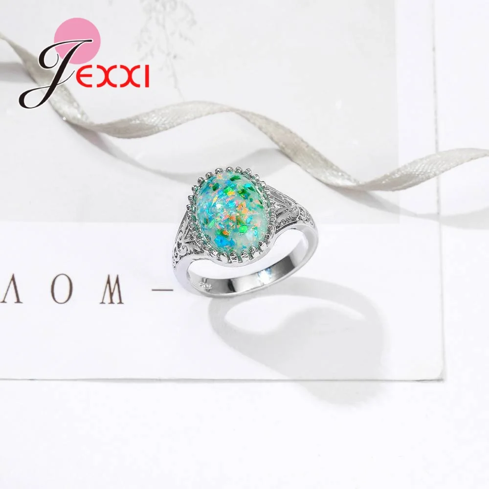 Новое поступление AAA большой цвет опал 925 пробы серебро полые узор кольцо для женщин женские ювелирные изделия для вечеринки