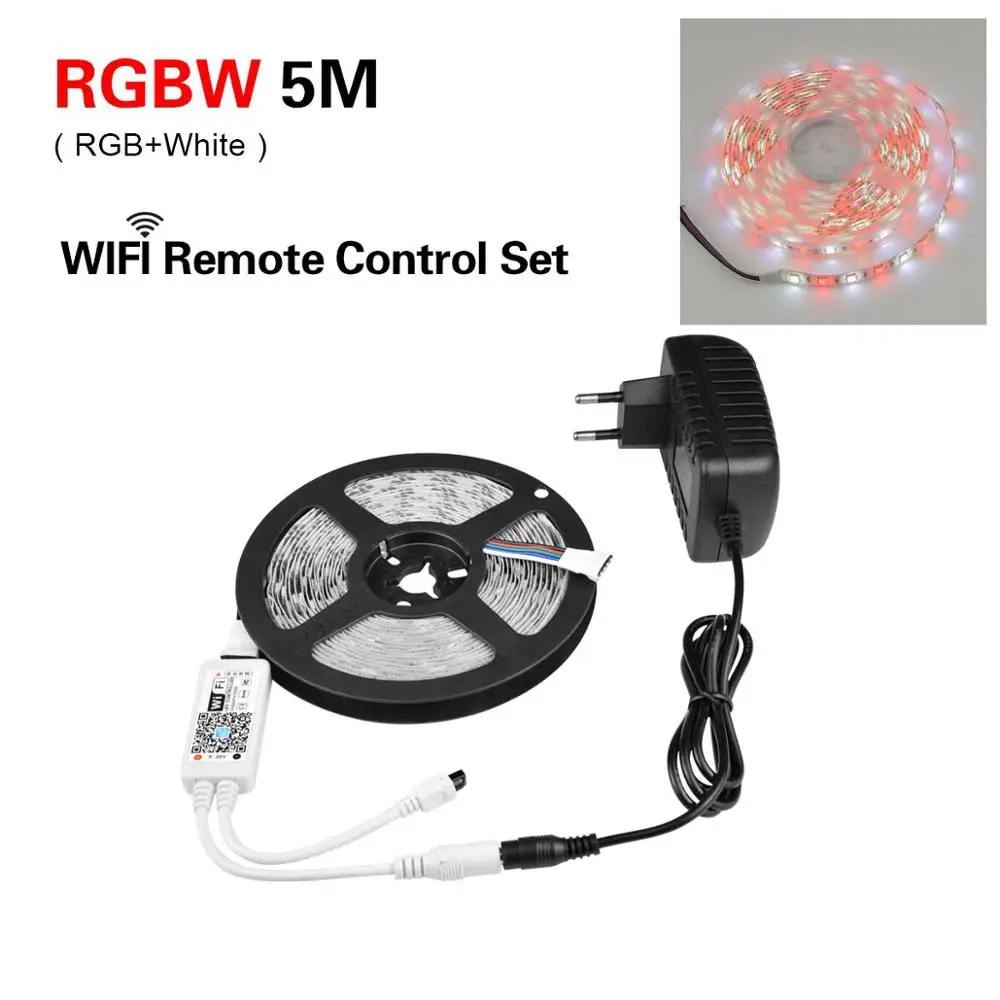 12 В 5 м RGBW RGBWW RGB wifi светодиодный ленточный светильник 5050 светодиодный гибкий светильник светодиодный ленточный диод tira лента wifi беспроводной 12 В адаптер питания - Emitting Color: Wifi  RGBW