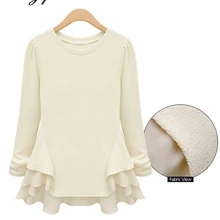 Весна и Осень новинка европейские и американские ветра шифон шить волна подол Футболка с длинными рукавами al54