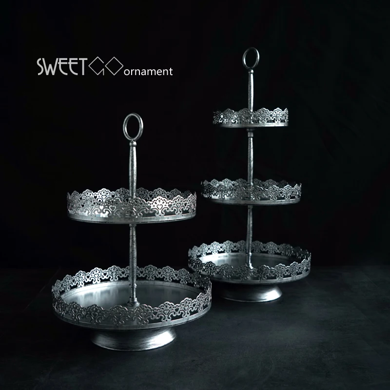 SWEETGO 2 tiers cupcake stand Vintage silver cake decorating tools for dessert bakeware Kitchen& ba