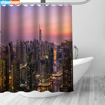 

150x180CM Nordic Pictures Polyester Waterproof Dubai Night Scenery Shower Curtains High Quality Bath Curtain In The Bathroom