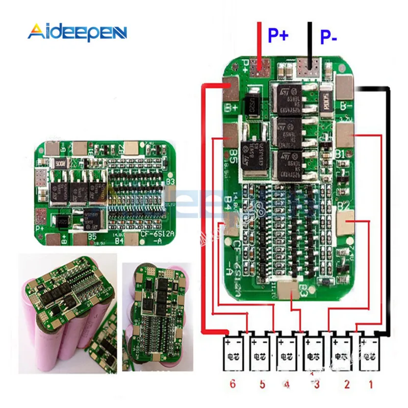 

1Pcs 6S 15A 24V 18650 Li-ion Lithium Battery Charging Protection Board PCB BMS Protection Board For 6 Pack Cell Module
