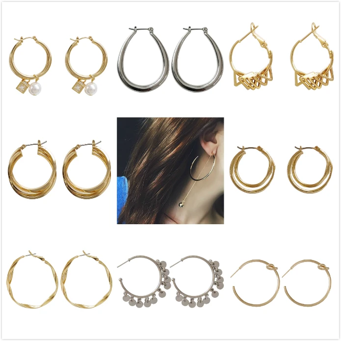 

Crystal Beads Simple Small Hoop Earrings Tassel Pendant Multi-layer Round Women Earrings
