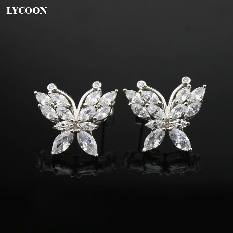 LYCOON 2016 newest font b crystal b font butterfly Stud Earrings font b luxury b font