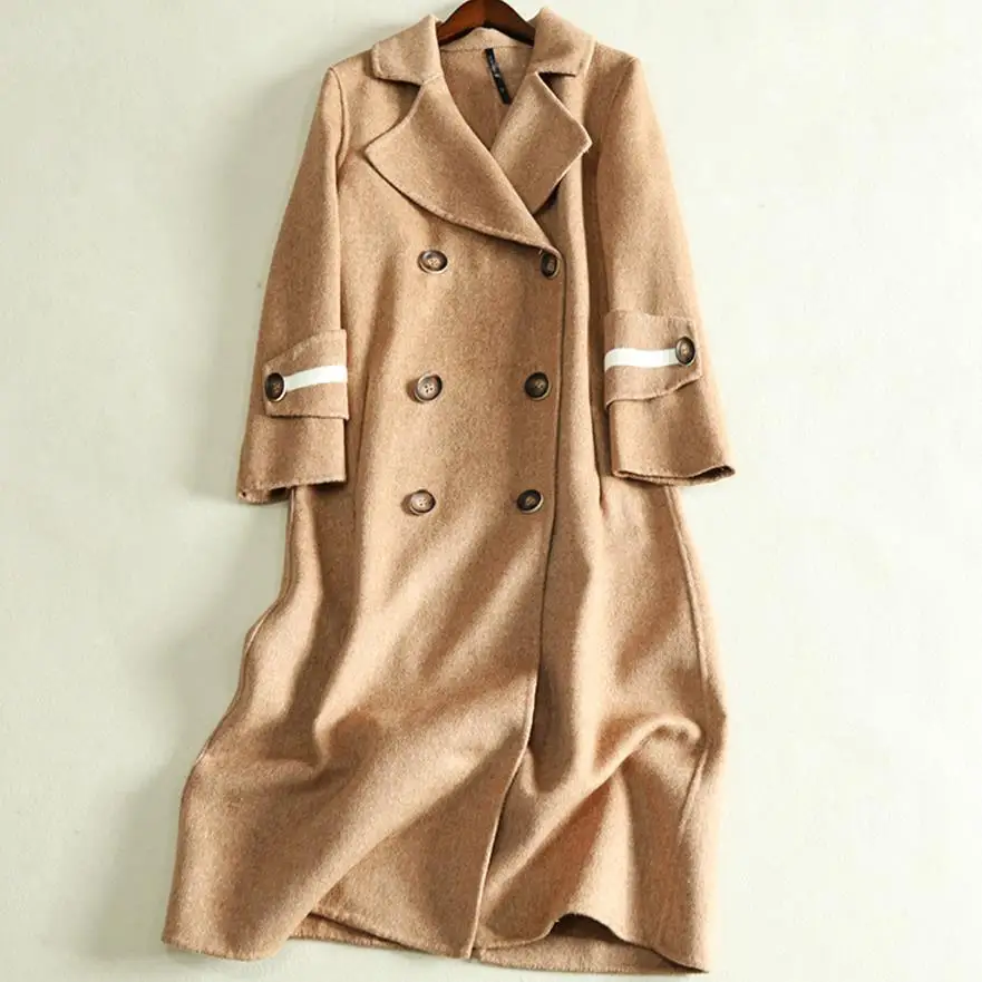 2018 winter fashion Women Woolen Coat Double-Sided Cashmere double breasted Medium Length Wool coat