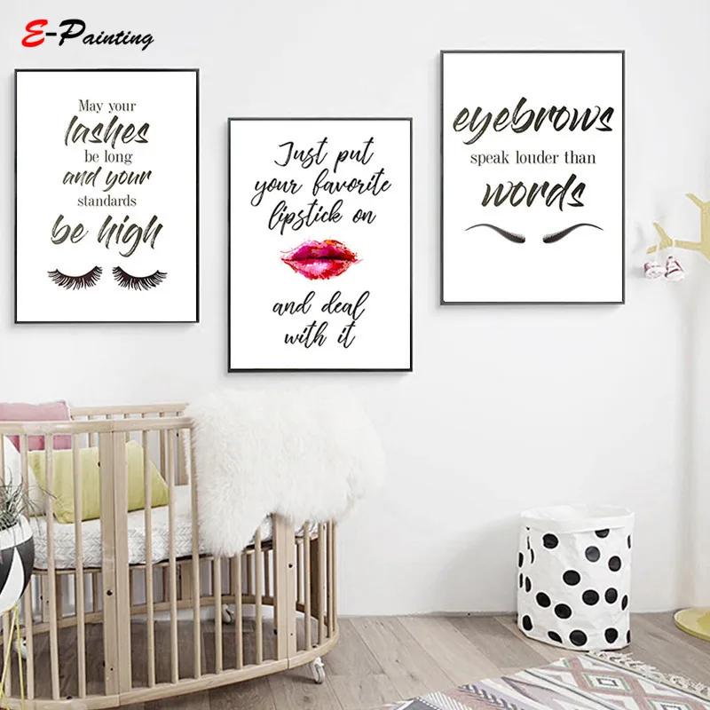 Modern Canvas Painting Picture Makeup Quotes Art Eyelashes Lipstick Eyebrows Wall Living Room Poster With Free Shipping Worldwide Weposters Com