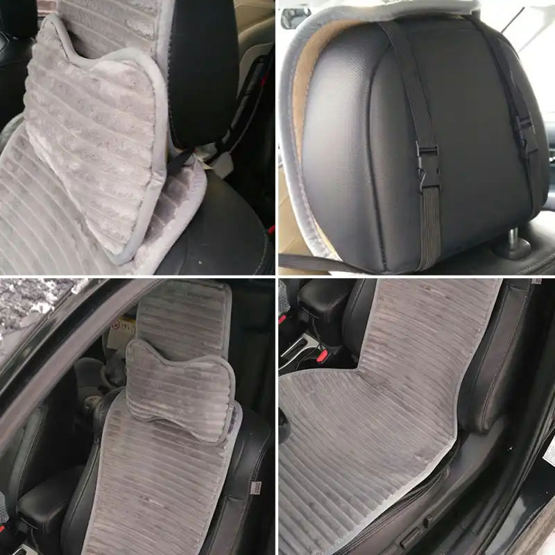 New Winter Nano Velvet Car Seat Cover With Headrest Seat Cushion Protector Gray
