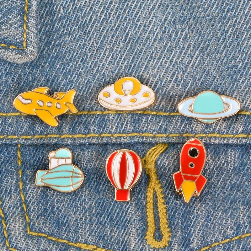 

Cartoon Universe Adventure Enamel Pins UFO ET Plane Rocket Brooch Button Badge Fashion Bag shirt Jewelry Backpack Accessories