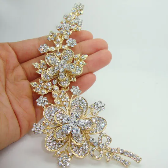TTjewelry Art Nouveau Luxury Fashion Flower Vine Brooch Pin Clear Austrian Crystal Pendant 