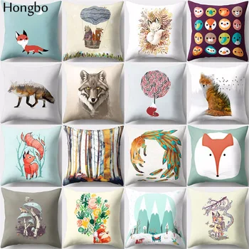 

Hongbo 1 Pcs Cartoon Fox Flower Print Square Throw Pillow Cushion Case Covers