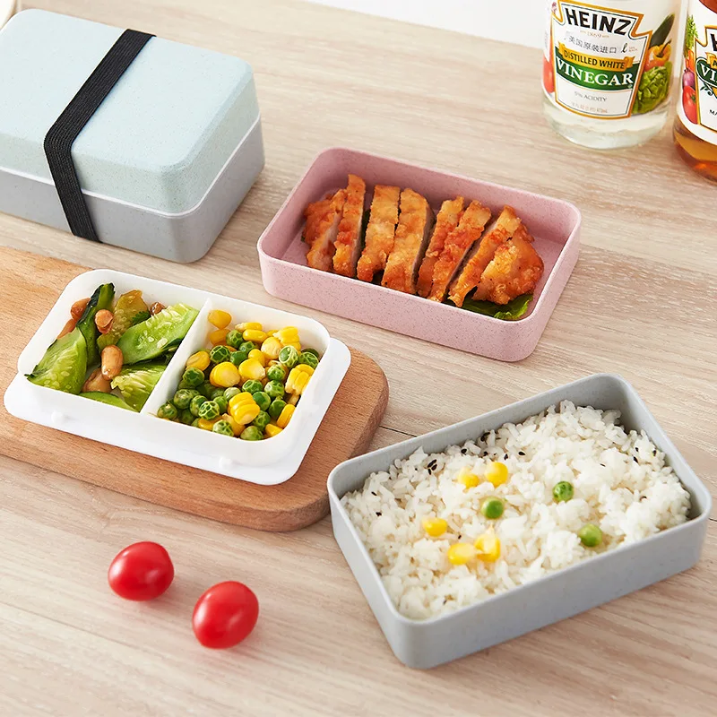 

New Japanese Double Layer Wheat Straw Lunch Box Microwavable Lunchbox Kids School Picnic Bento Box Kitchen Food Container