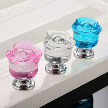 DRELD 1pc 30mm Crystal Rose Glass Clear Knob Furniture Kitchen Drawer Cabinets Handles Dresser Closet Pulls Furniture Hardware