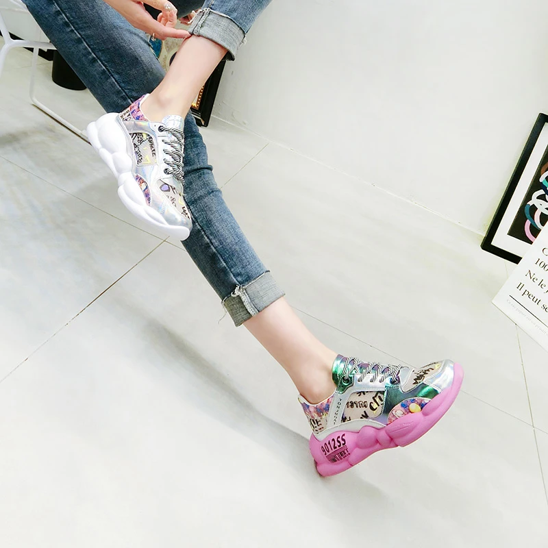 2019 summer new mesh openwork letter graffiti thick-bottomed muffin wedges laced old shoes casual shoes