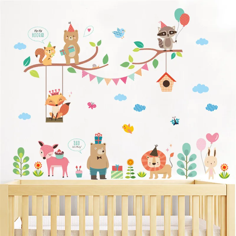 Forest Jungle Wild Animals Wall Sticker For Kids Rooms Wall Decal Mural Shop Store Window Home Decor New Year Gift