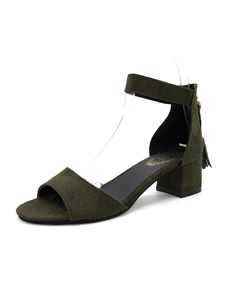 

SLYXSH Woman Shoes 2019 summer Tassel Flock women sandals fringe sandal heels Thick high heels sandals sandalias
