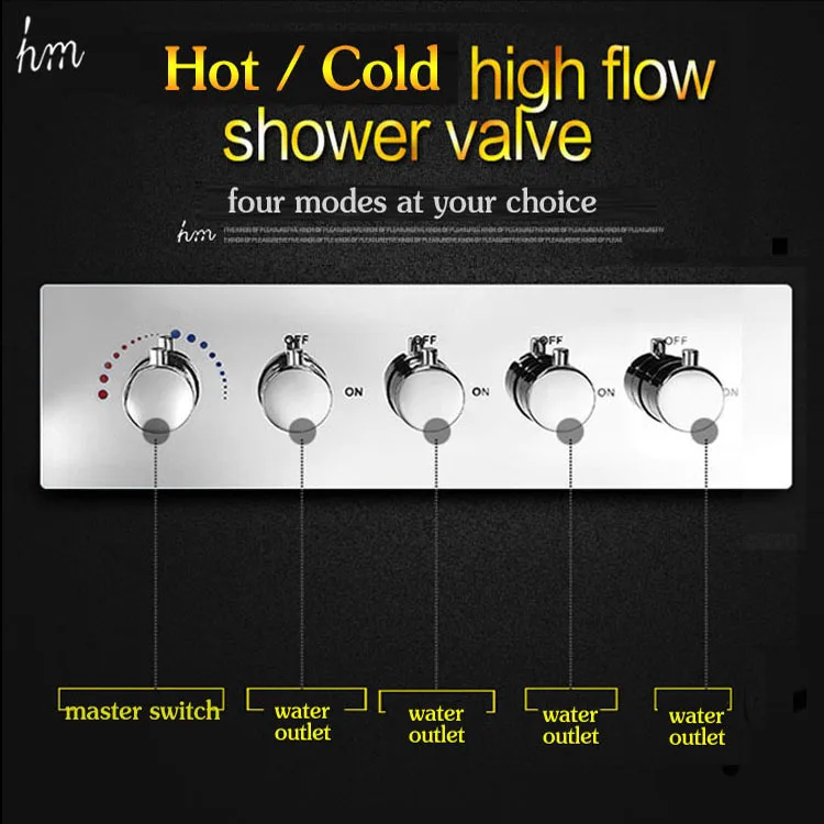 

Chrome Finish Shower Diverter Water Flow 70L/min 4 Way 5 Round Knobs Hot Cold Bath Mixer Valve For Bathroom Conceal Shower