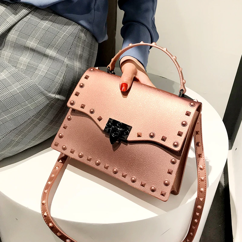 New Women Jelly Bag Chain Messenger Bag Silicone Crossbody Handbag Transparent Candy Clutch Flap Rivets Shoudler Bag Luis Vuiton
