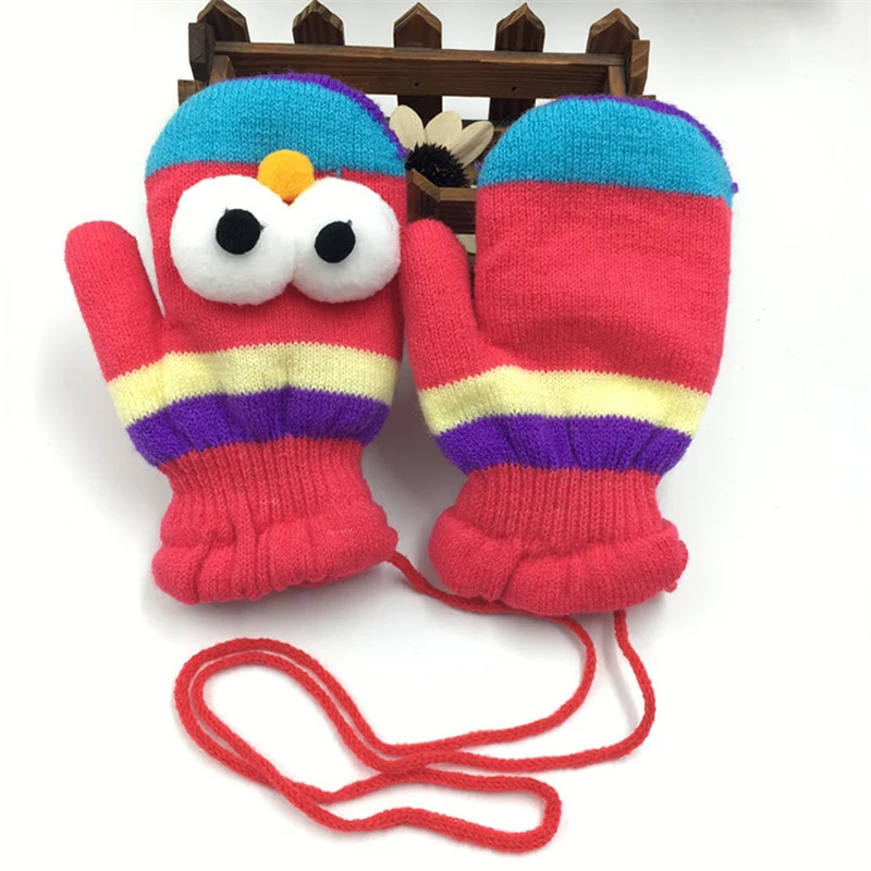BalleenShiny/большие перчатки с глазами из мультфильмов, плотные бархатные рукавички для маленьких мальчиков и девочек, милые разноцветные теплые зимние перчатки для детей