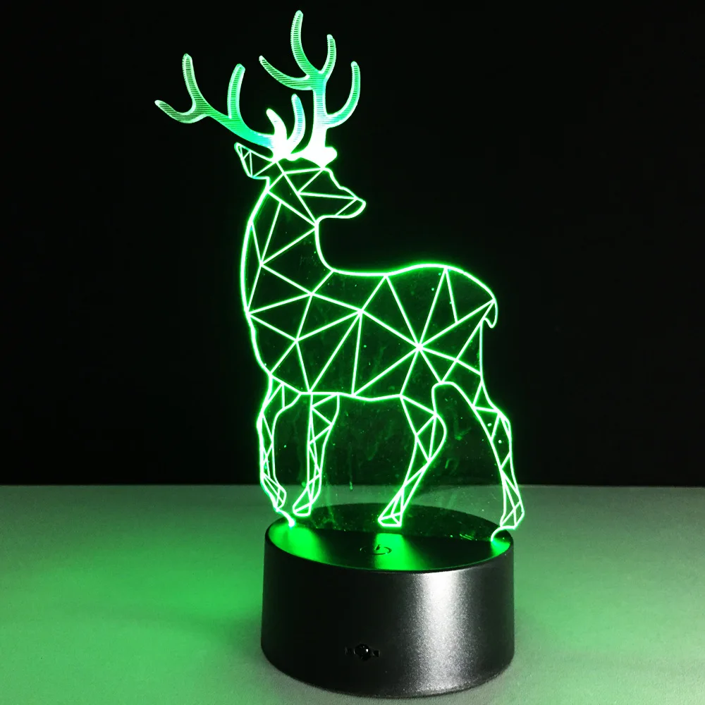Новинка 2019 3D визуальная светодиодная Ночная лампа в форме оленя USB настольная