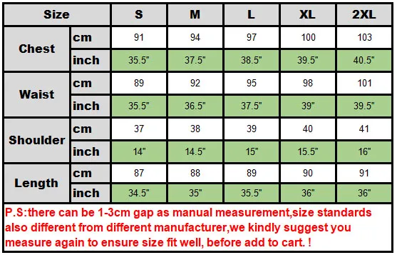 goth size chart