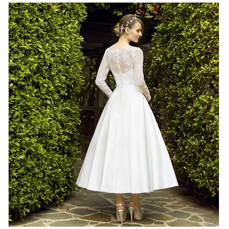 Свадебное платье длиной до лодыжки, свадебное платье с кружевной аппликацией цвета слоновой кости, романтическое свадебное платье с разрезом спереди на заказ