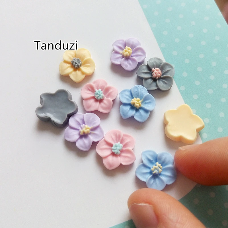 

Tanduzi 100PCS Cute Colorful Sakura Resin Flower Flat Back Cabochon Resin Crafts DIY Scrapbooking Deco Parts