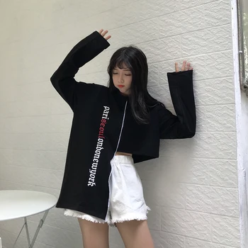 

2017 New Arrvial Fashion Halajuku Letter Printed Irregular All Match Casual Long Sleeve Female T-shirts
