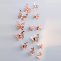 Set of 12 Elegant 3D Butterfly Wall Stickers for Home Decoration and Garden Decor (Rose gold C)