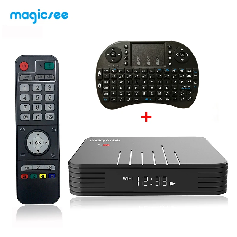 

Magicsee N5 Max Smart TV Box Android 8.1 Amlogic Bluetooth 4.1 Dual WiFi Hdd Media Player With Backlight i8 Wireless Keyboard