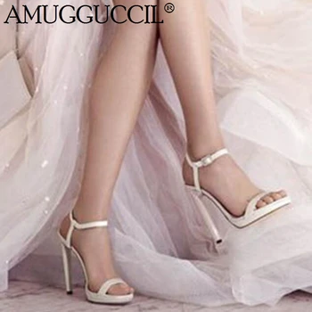 

Customize 2020 New Plus Big Size 35-52 White Buckle Fashion Sexy High Heel Party Wedding Summer Female Lady Women Sandals L1045