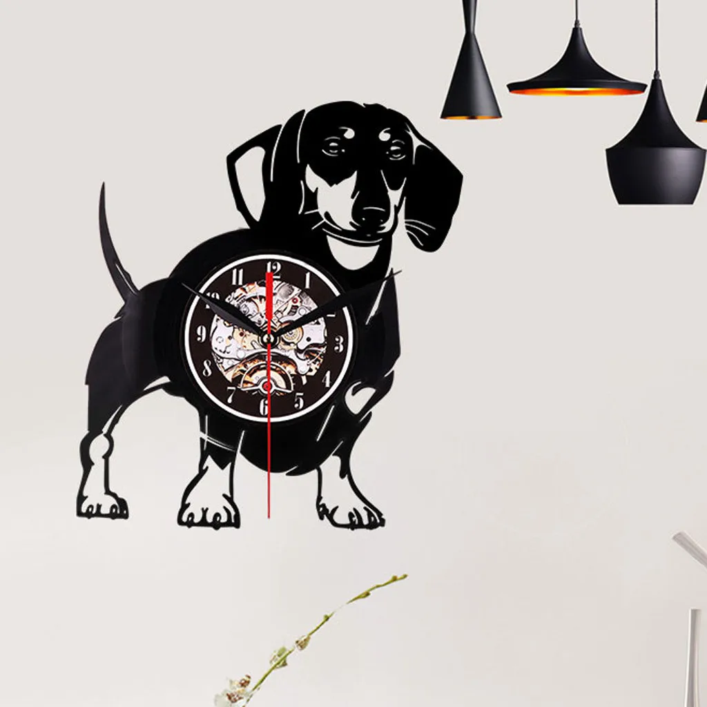

Wall clock family kitchen office creative vinyl dog puppy non-ticking silence antique rubber wall clock L0513