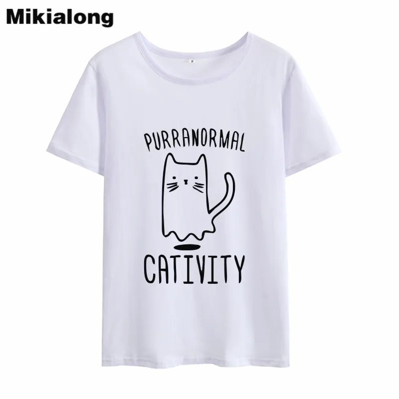 Mikialong футболка с котом женская футболка Harajuku Kawaii летний женский Топ Футболка женская повседневная черная белая розовая Женская футболка