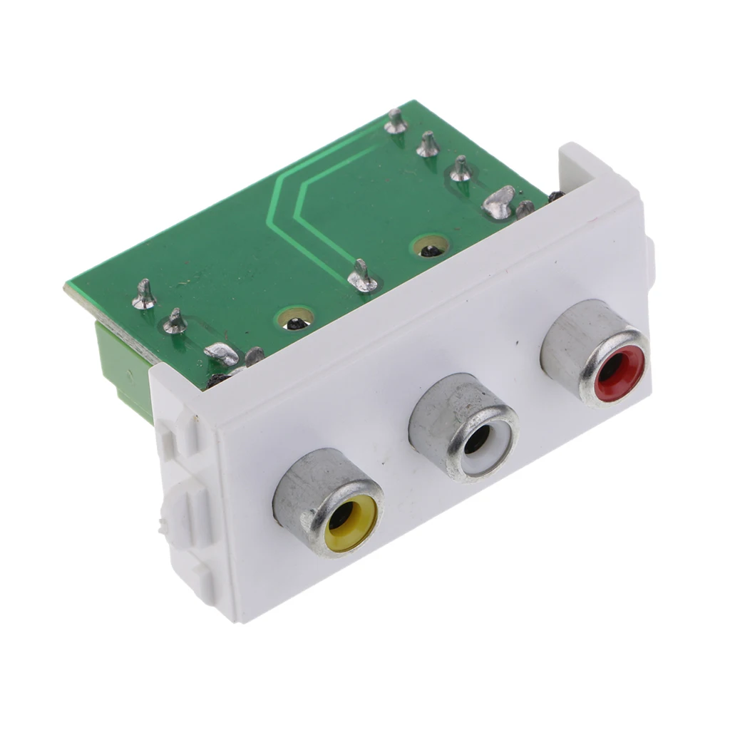 3 Way RCA Wall Socket Module/Modular with Frame Solderless Type for PC AV TV 3 Ports Female Wallplate Durable Design