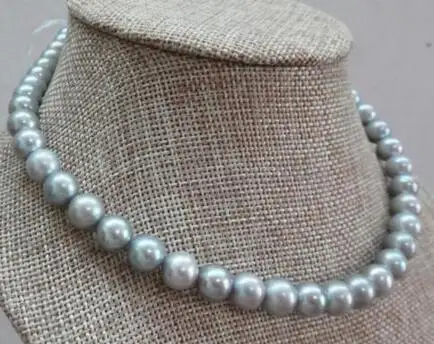 

free shipping HOT SELL Real Natural 8-9mm Freshwater Silver Gray Pearls Necklace Solid 14k clasp