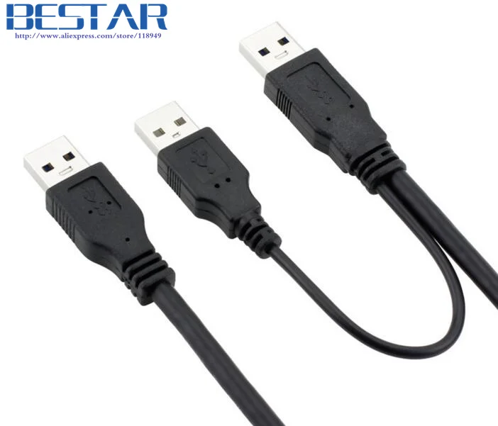 200 шт./лот) USB3.0 Dual USB 3,0 2x A type Male to Male AM USB удлинитель y-образный кабель с USB 2,0 дополнительное питание