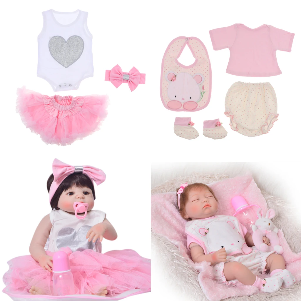 2 комплекта розовая рубашка брюки носки нагрудник для 22 дюймов-23 дюймов для новорожденных, для девочек куклы одежда завершенный образ