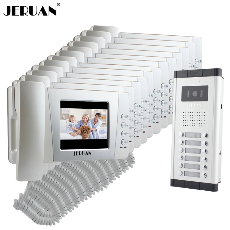 JERUAN Apartment 4.3 inch LCD Video Door Phone Intercom System 12 Handheld Monitor 1 HD IR COMS Camera for 12 house In stock