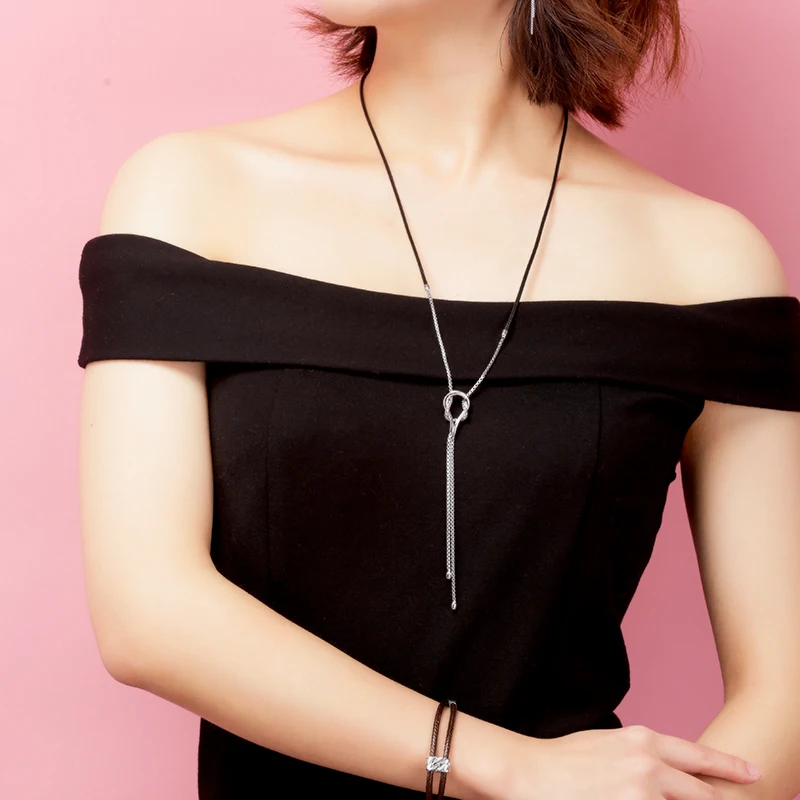 

100% 925 Sterling Silver Necklaces for Women 2018 New Simple Bohemia Fine Jewelry Long Necklaces Wedding Gift