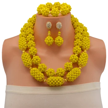 

Luxury Yellow Crystal Beads Bridal Jewelry Set African Nigerian Wedding Beads for Women Jewelry Set Choker Necklace Set