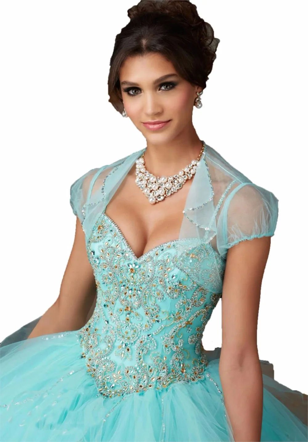 Cheap Hot Pink Blue Quinceanera Dresses Ball Gown Organza Crystals Beaded Ruffles Sweet 16 Dressess Vestido De 15 Anos