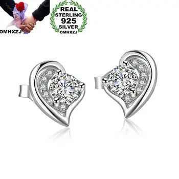 

OMHXZJ Wholesale European Fashion Woman Girl Party Wedding Gift Heart White AAA Zircon 925 Sterling Silver Stud Earrings EA34