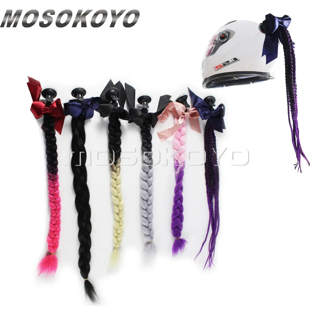 

Motorcycle Women Helmet Twist Braids Ponytail Dirty Gradient Ramp Pig Tail Hair Punk Free Style Biker Helmet Decoration