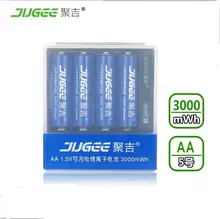 4 pcs JUGEE 1.5 v 3000mWh AA Li-polymère Li-ion au lithium polymère rechargeable batterie avec chargeur ensemble!