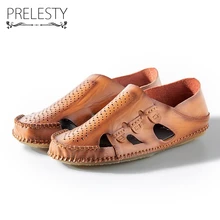 Prelesty Летние повседневные Для мужчин пляжные сандалии ручной работы Craft Ретро Свет повседневная обувь для отдыха хаки без шнуровки водонепроницаемая обувь