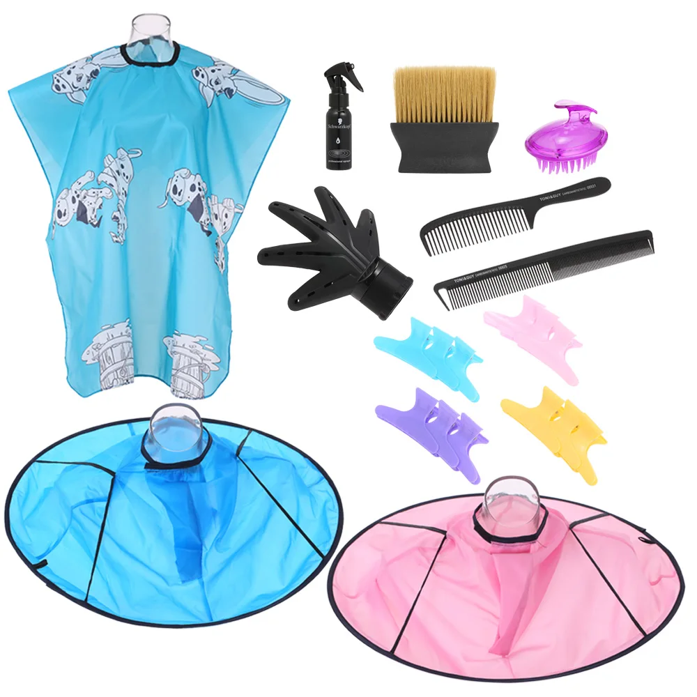 

Homeuse Haircutting Styling Set Include Combs Hair Cutting Apron Umbrella Cape Duster Brush Claw Clips Sprayer Dryer Diffuser